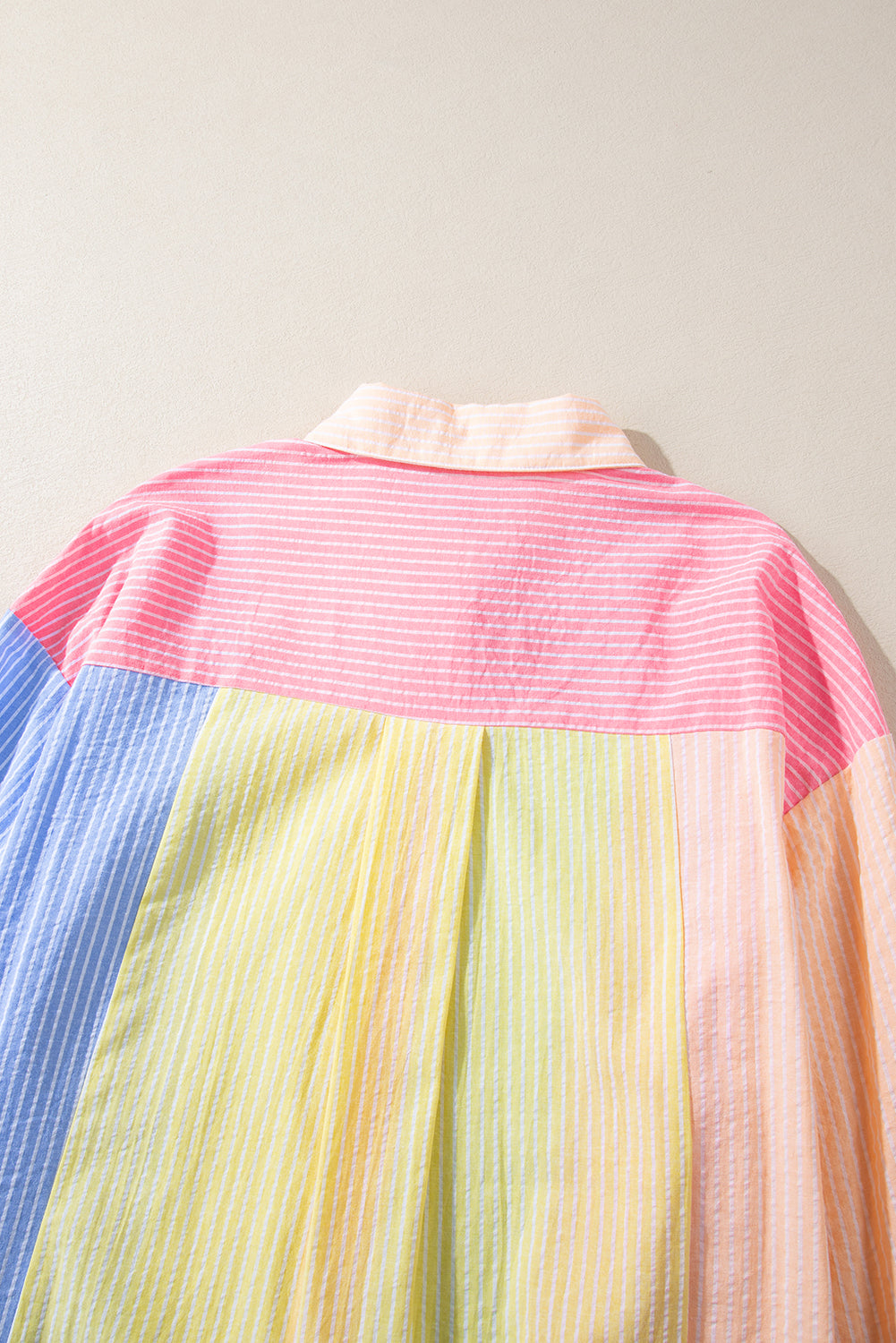 Pink Stripe Color Block Buttoned Oversized Shirt