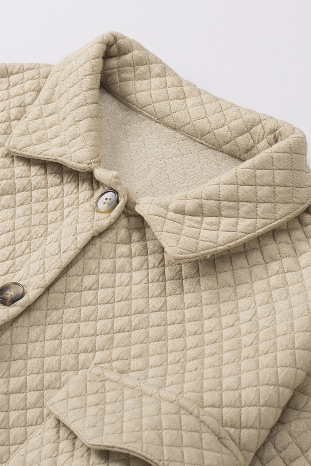 Khaki Lattice Texture Pockets Button Up Quilted Shacket