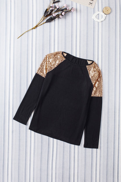 Black and Gold Sequin Raglan Sleeve Pullover