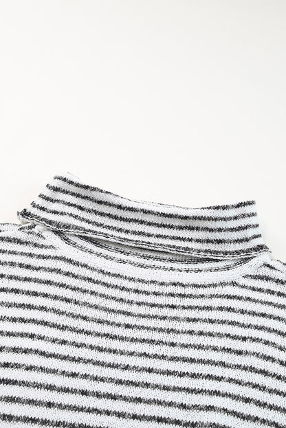 Gray Striped Turtleneck Oversized Sweater