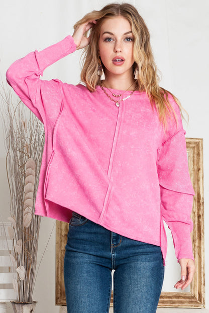 Rose Patchwork Long Sleeve Distress Pullover Sweatshirt