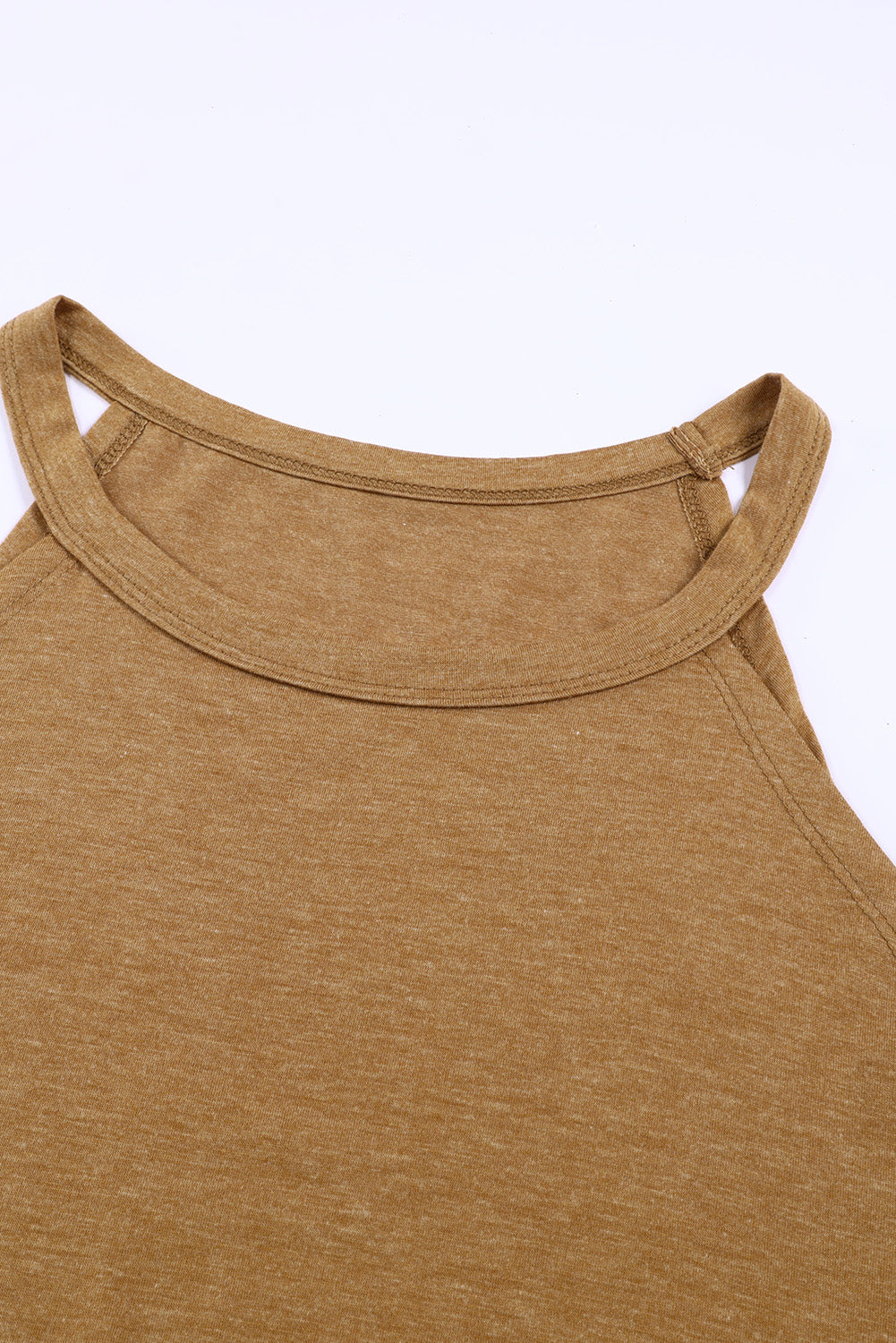 Brown Solid Color Crew Neck Tank Top