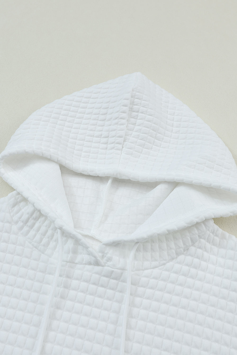 White Lattice Textured Kangaroo Pocket Hoodie