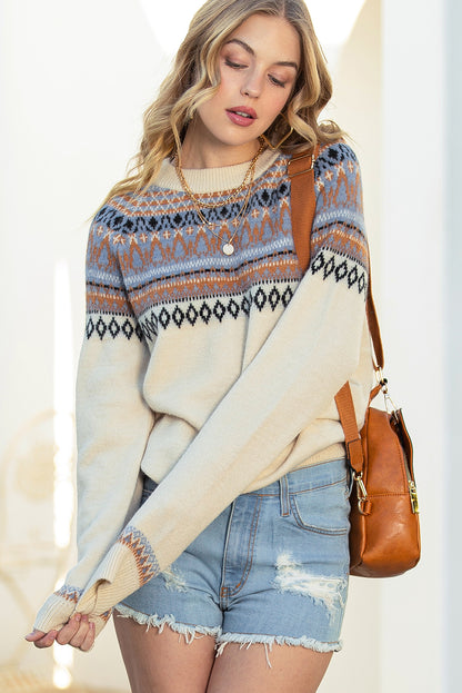 Multicolor Geometric Pattern Pullover Sweater