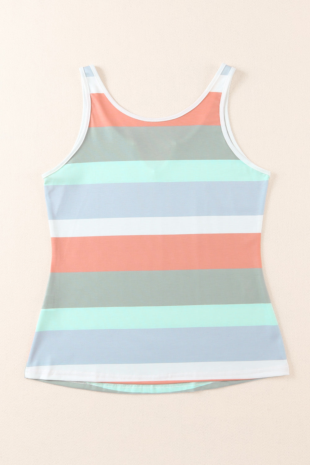 Green Striped Color Block Notched Neck Tank Top