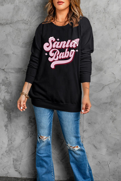 White Santa Baby Graphic Pullover Sweatshirt