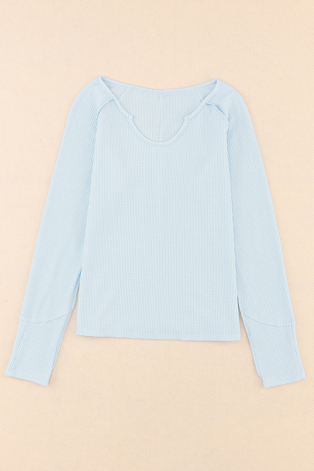 Sky Blue Mineral Wash Long Sleeve Waffle Knit Top