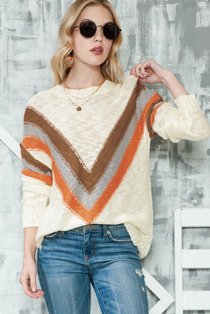 Chevron Striped Drop Shoulder Sweater