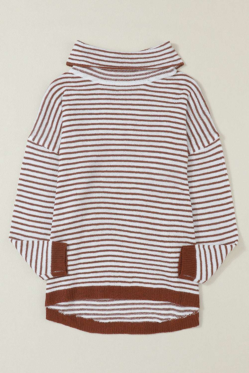 Gray Striped Turtleneck Oversized Sweater