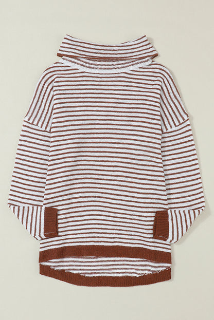 Gray Striped Turtleneck Oversized Sweater