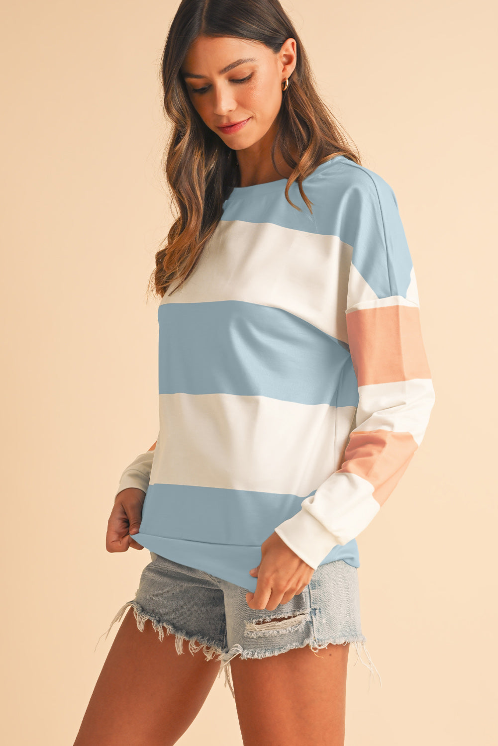 Light Blue Colorblock Drop Sleeve Top