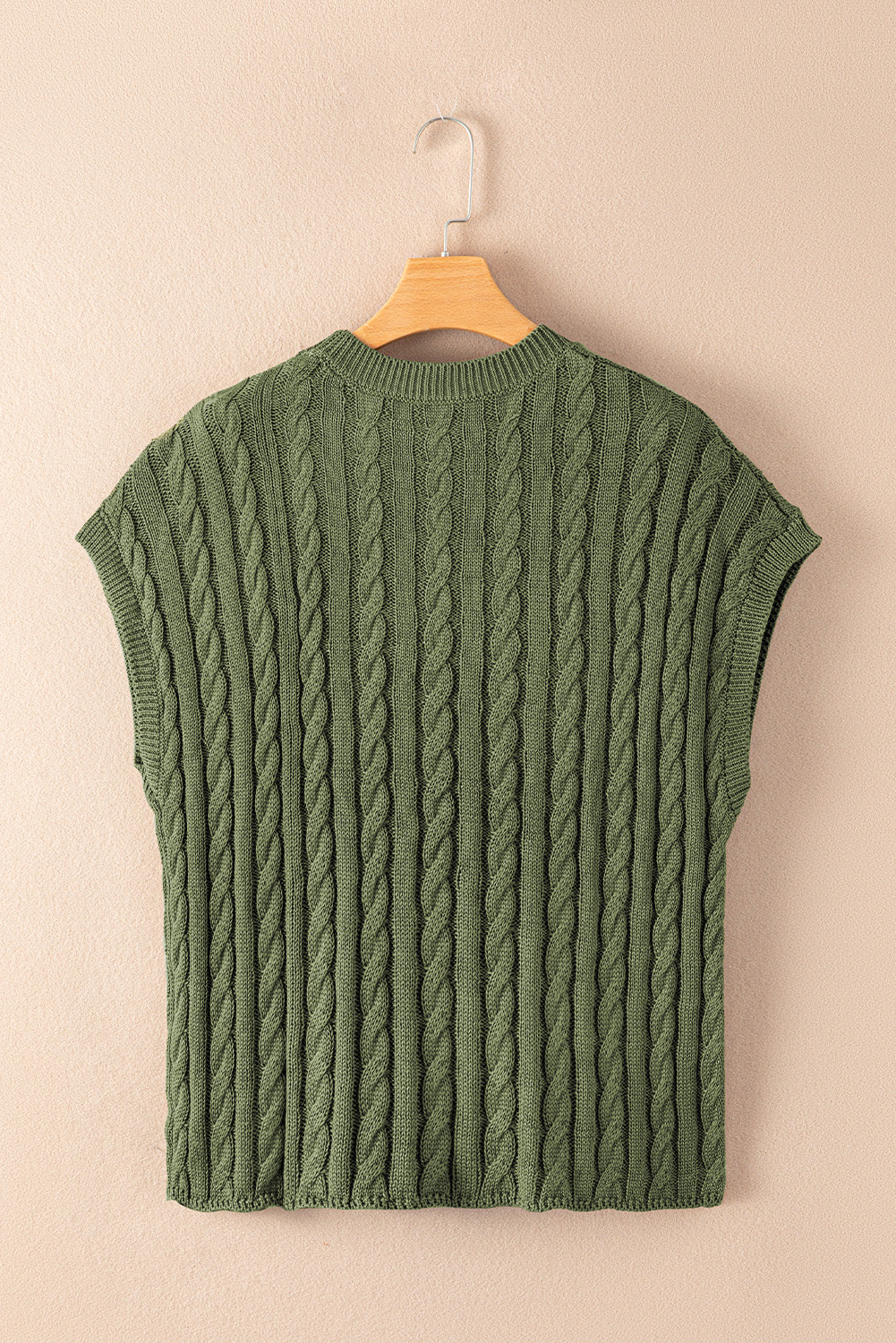 Gray Solid Cable Knit Short Sleeve Roun Neck Sweater