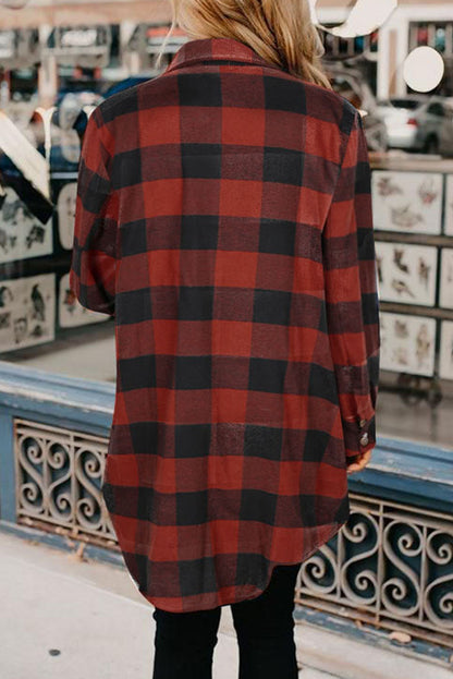 Brown & Black Plaid Collared Botton Down Long Shirt Shacket