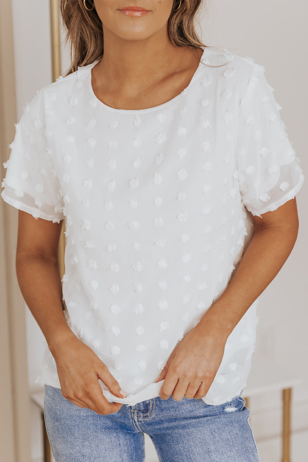 White Swiss Dot Jacquard Summer Top