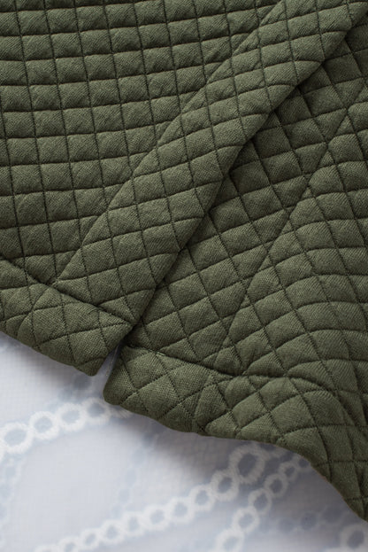 Khaki Lattice Texture Pockets Button Up Quilted Shacket