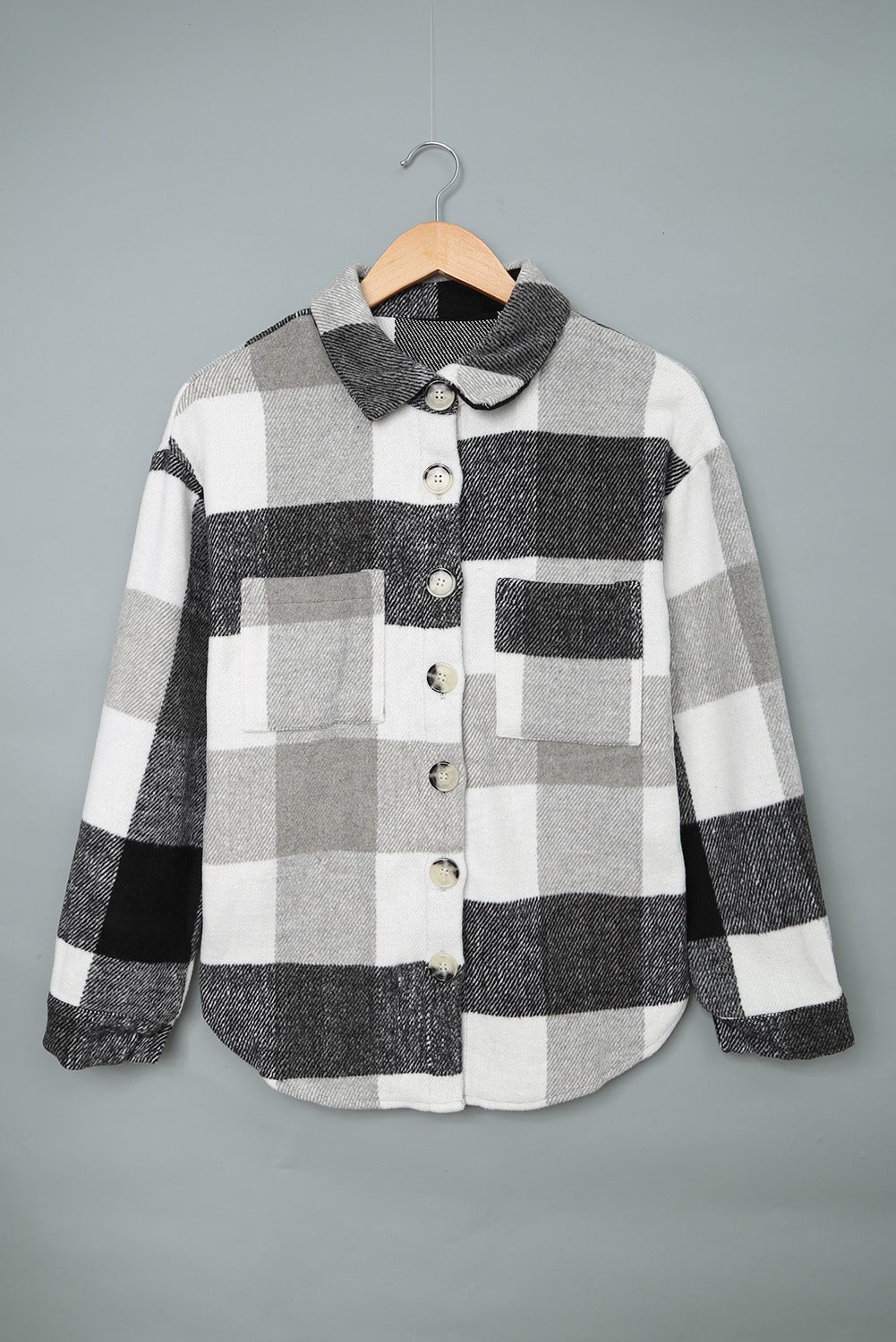 Plaid Color Block Buttoned Pocket Long Sleeve Shacket