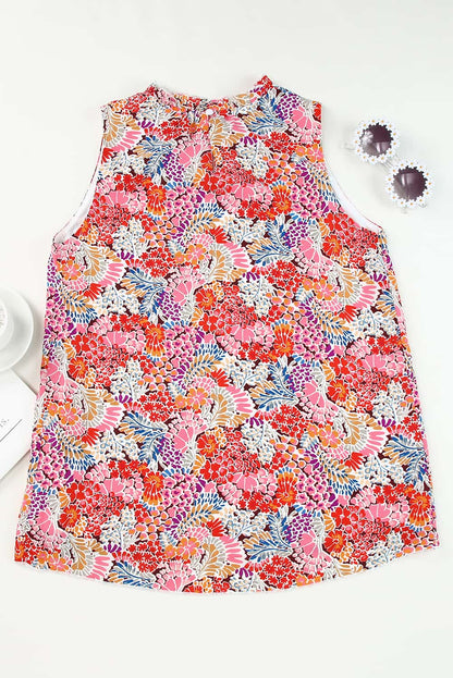 Multicolor Floral Print Casual Sleeveless Shirt for Women