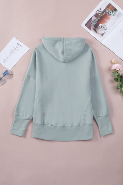 Grey Batwing Sleeve Casual Pocket Henley Hoodie