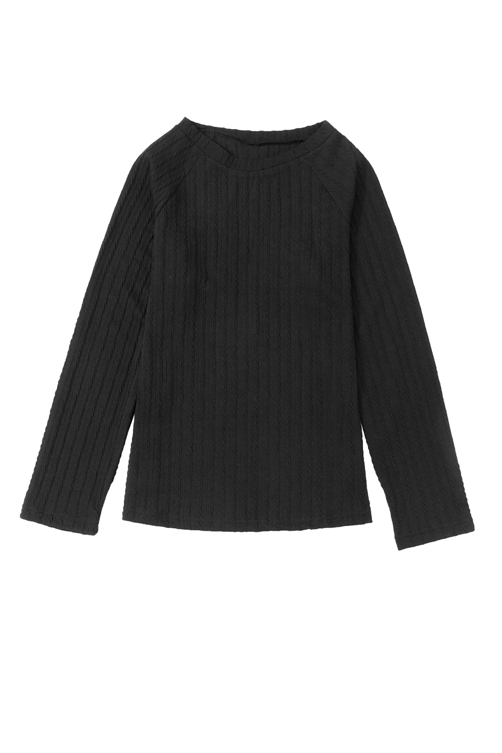 Black Ribbed Round Neck Knit Long Sleeve Top