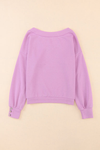 Purple V-neck Shoulder Down Long Sleeved Top