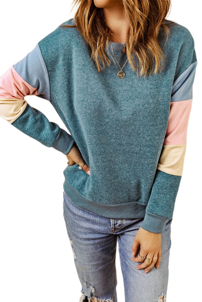 Grey Casual Color Block Drop Sleeve Sweatshirt