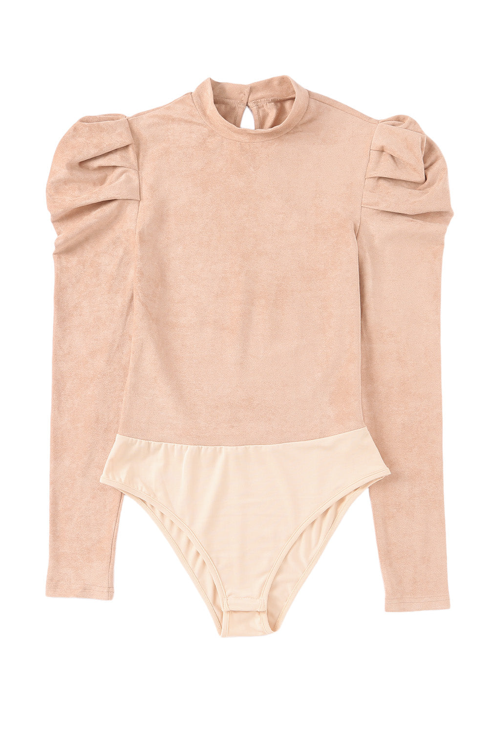 Brown Puff Sleeve Casual Suede Bodysuit