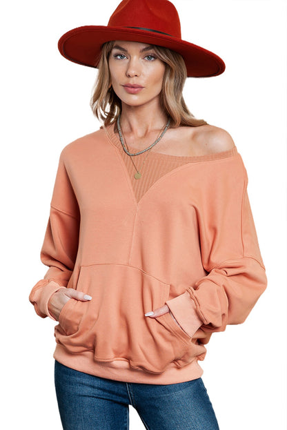 Apricot Basic Kangaroo Pocket Pullover Sweatshirt