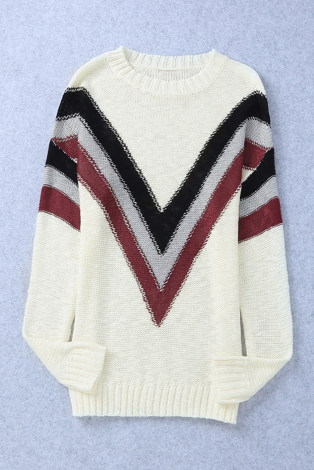 Chevron Striped Drop Shoulder Sweater