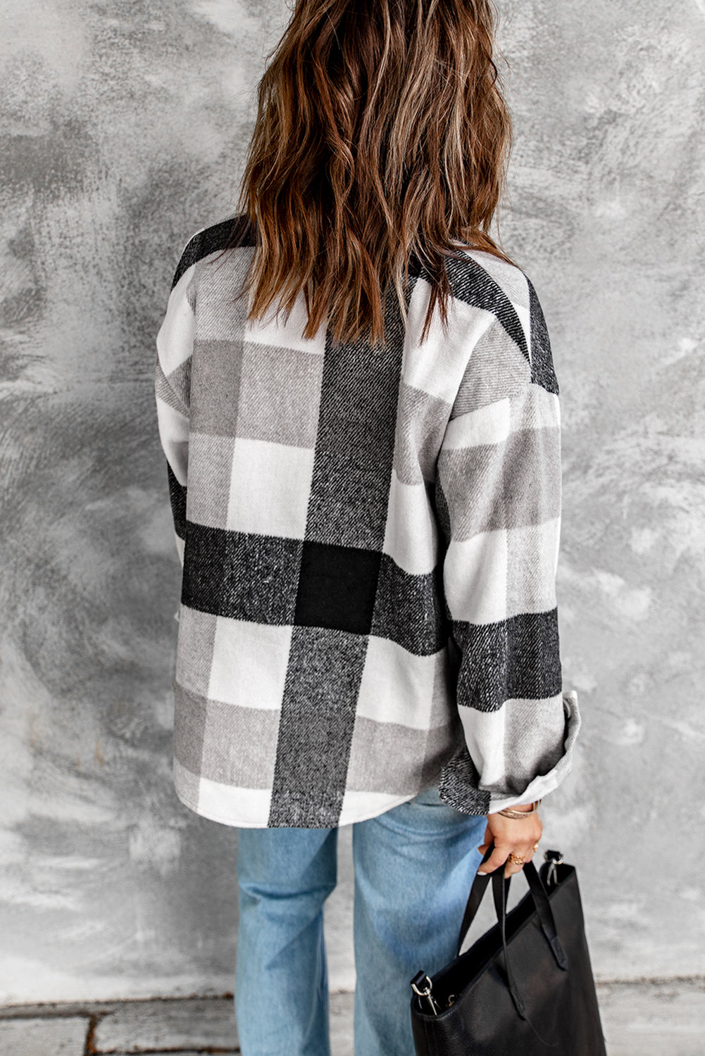 Plaid Color Block Buttoned Pocket Long Sleeve Shacket