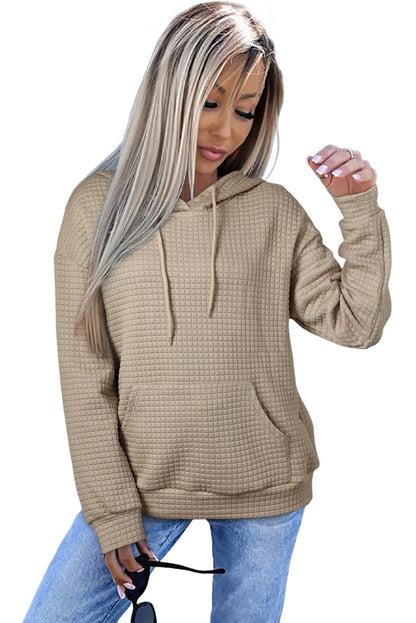 White Lattice Textured Kangaroo Pocket Hoodie