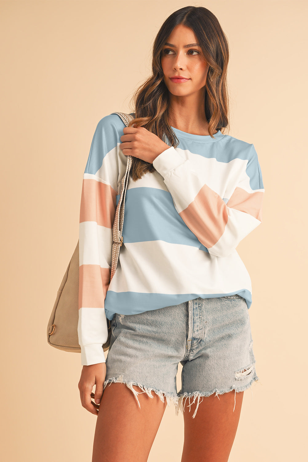 Light Blue Colorblock Drop Sleeve Top