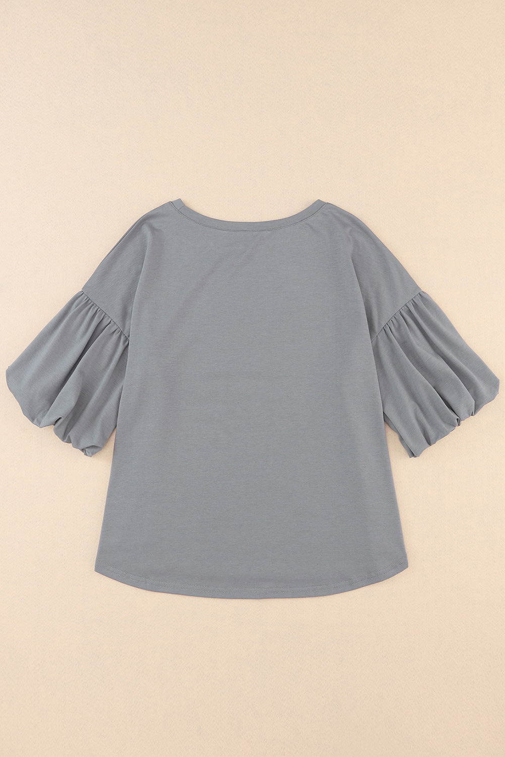 Gray Solid Color Casual Bubble Sleeve Blouse