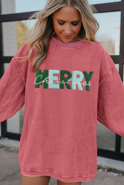 Strawberry Pink MERRY Christmas Corded Graphic Sweatshirt