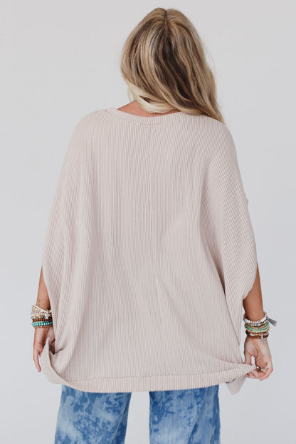 Apricot Ribbed Knit Batwing Sleeve Tunic Tee