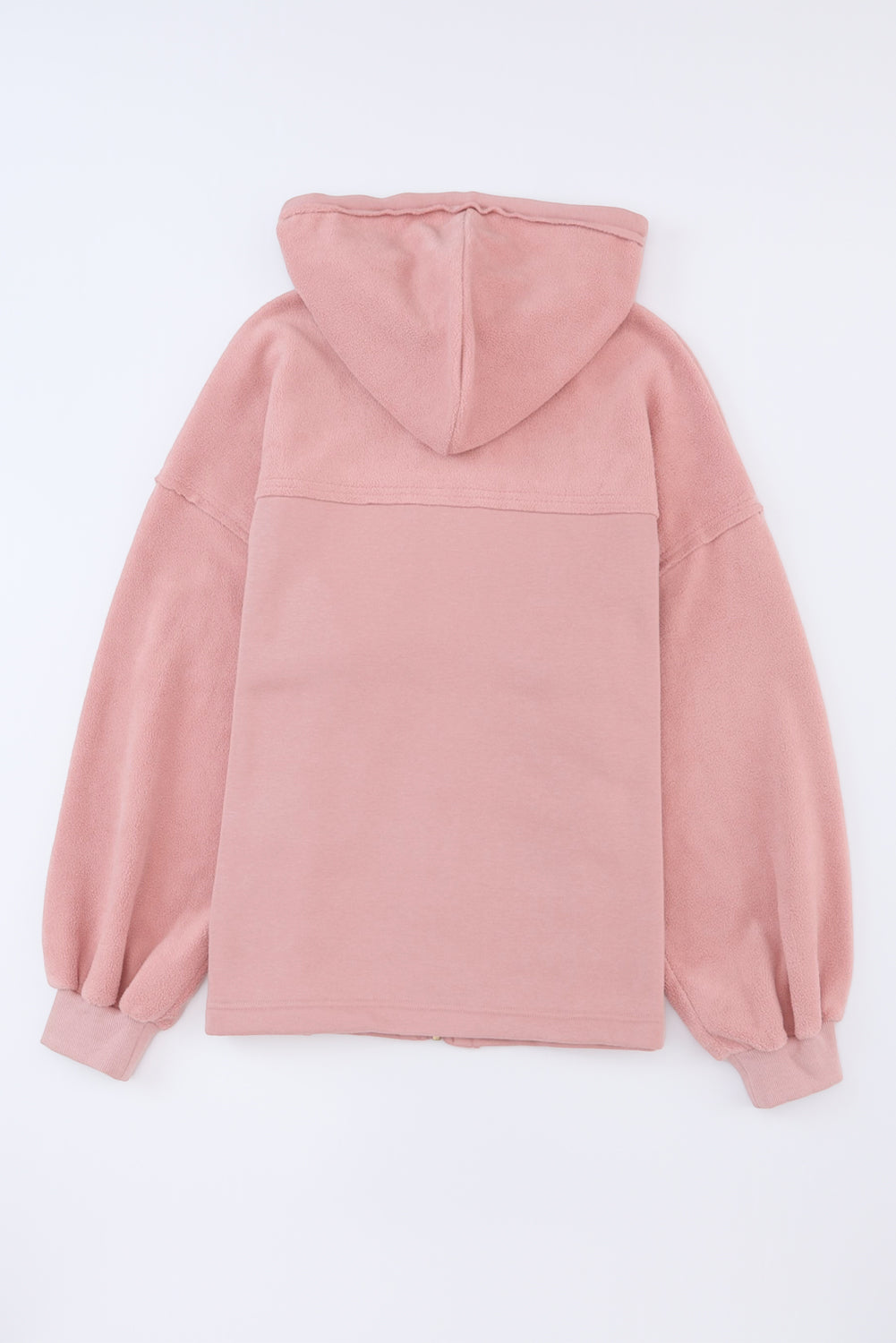 Pink Bishop Sleeve Zip Up Hoodie Jacket with Flap Pockets