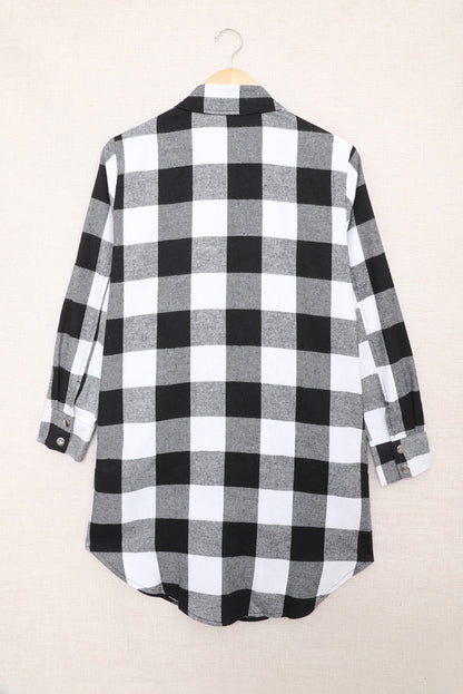 Brown & Black Plaid Collared Botton Down Long Shirt Shacket