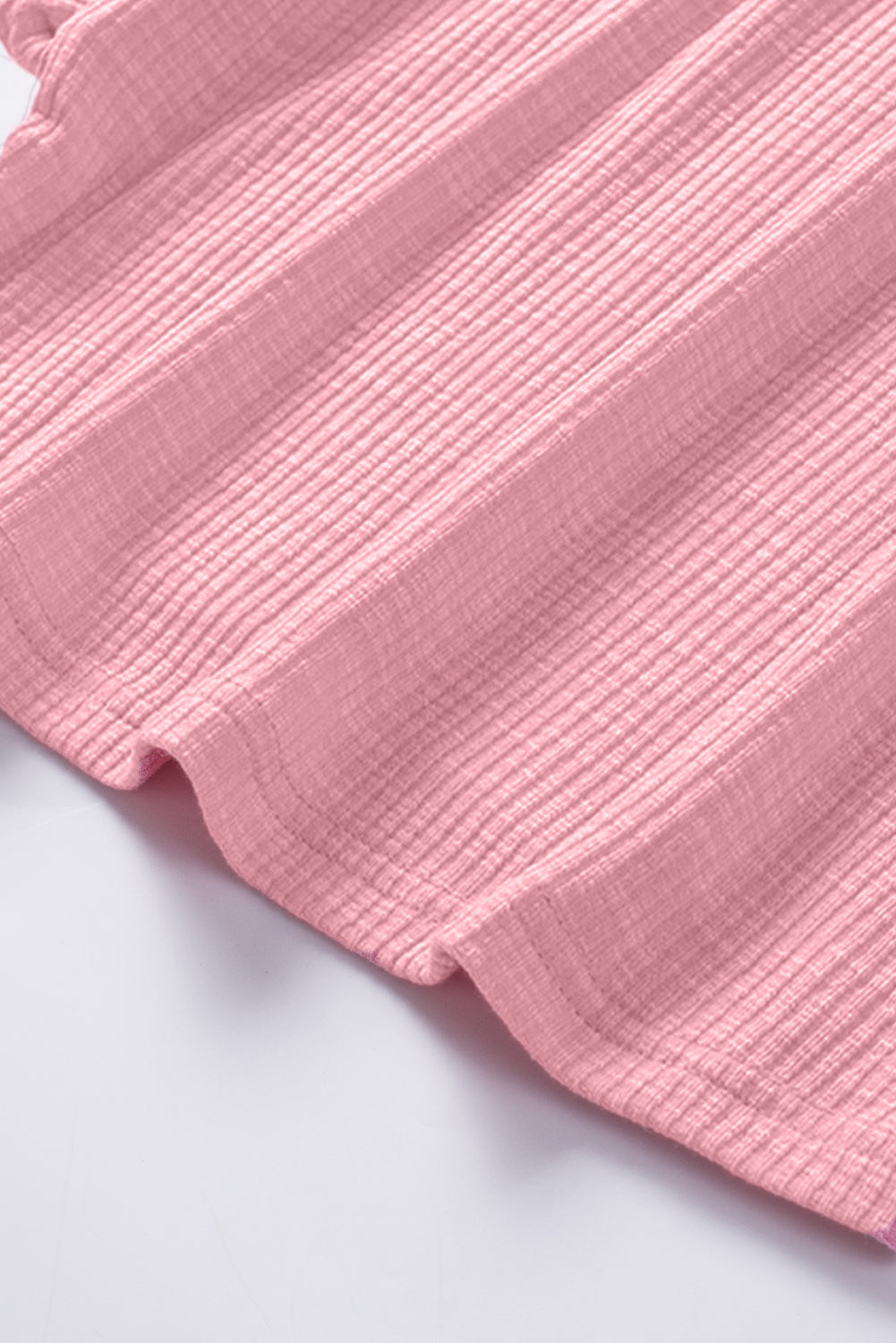 Pink Ruffle Sleeve Crewneck Ribbed Crop Top