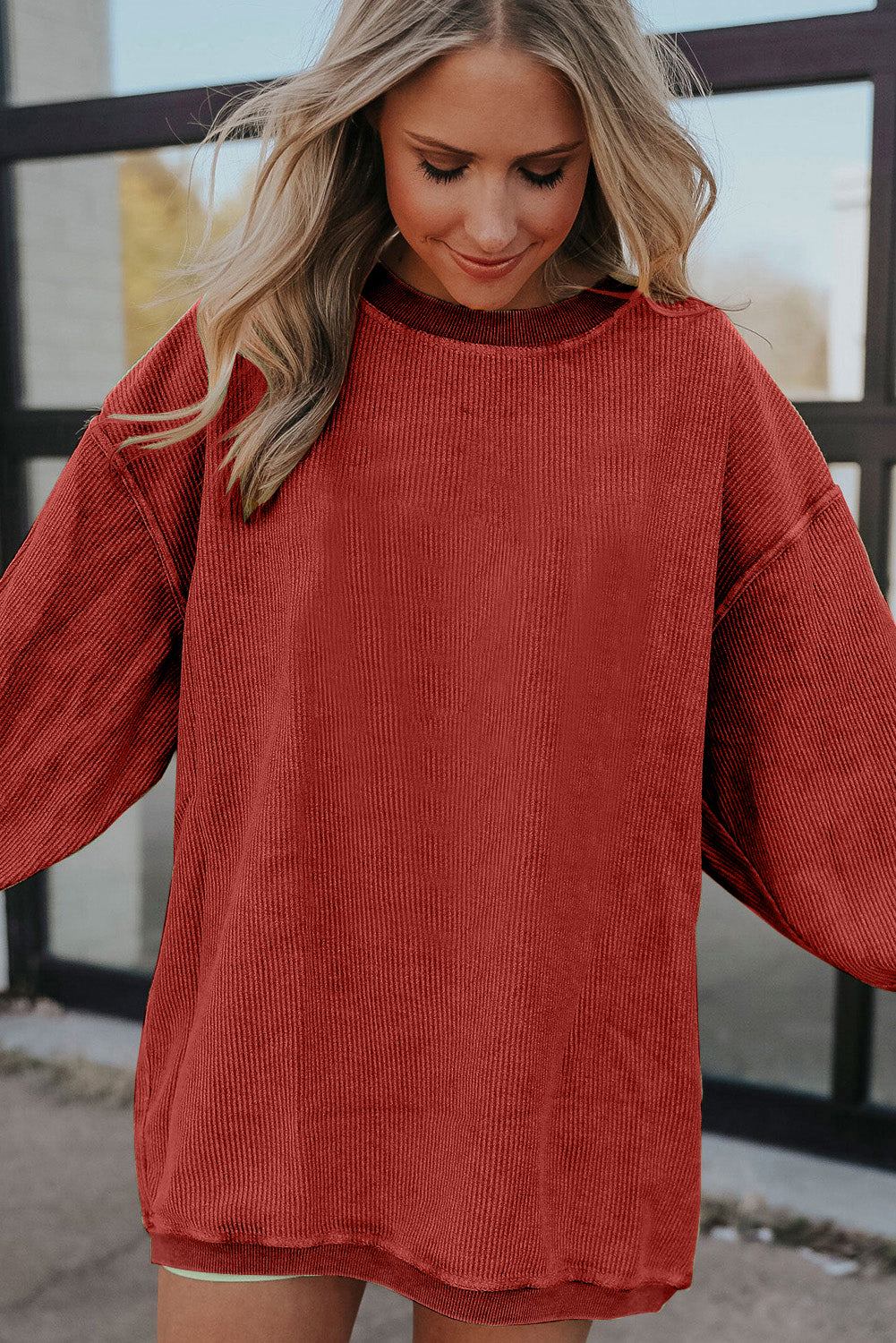 Strawberry Pink Drop Sleeve Oversized Sweatshirt