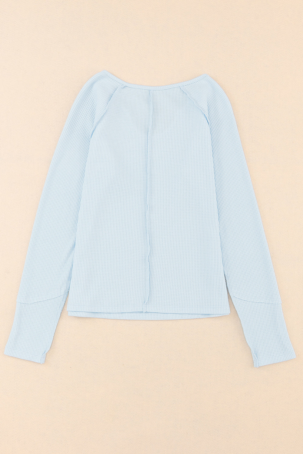 Sky Blue Mineral Wash Long Sleeve Waffle Knit Top