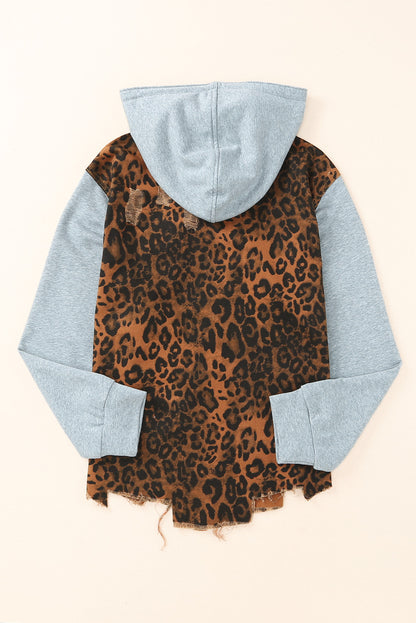 Cheetah Patchwork Ripped Raw Hem Jacket