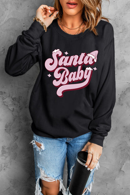 White Santa Baby Graphic Pullover Sweatshirt