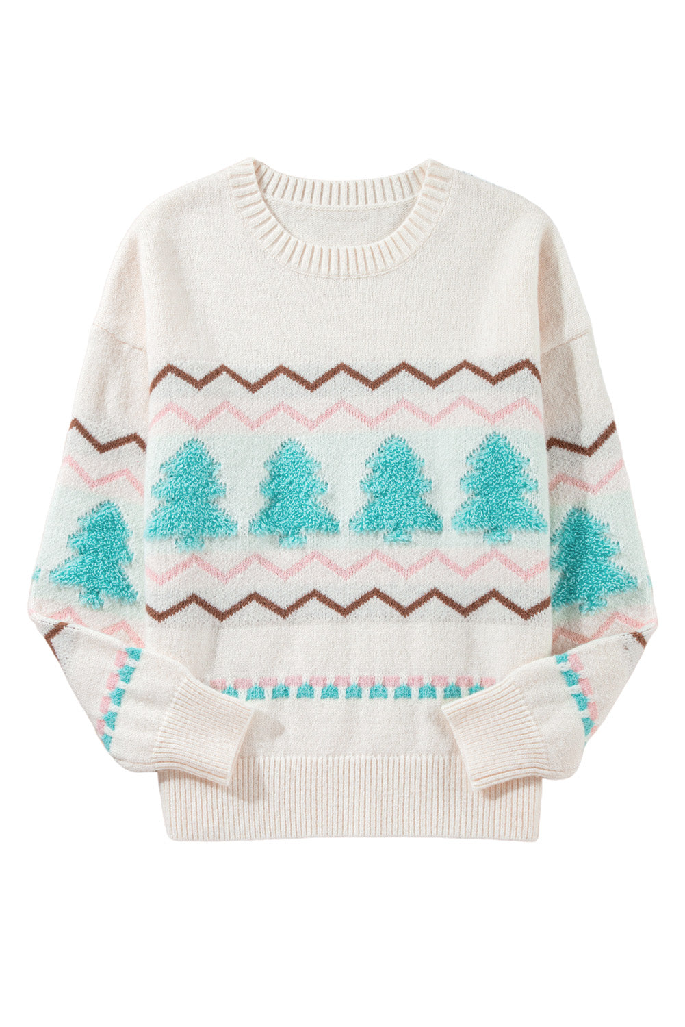 White Christmas Tree Wavy Striped Drop Sleeve Sweater