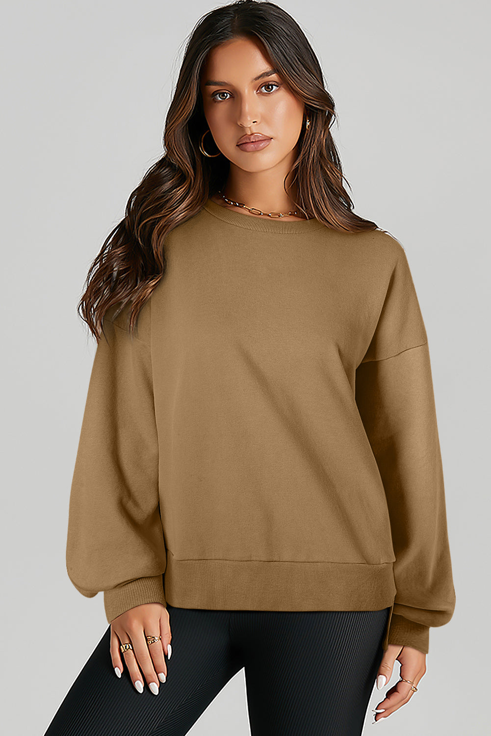 Bonbon Solid O Neck High Low Hem Pullover Sweatshirt