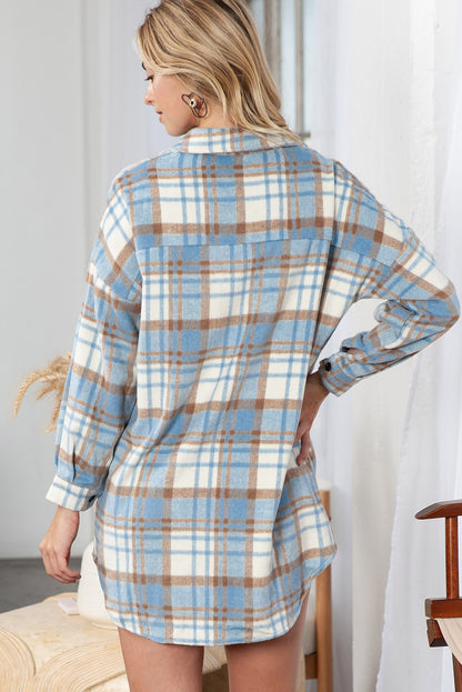 Red Plaid Flap Pocket Long Sleeve Oversized Shacket