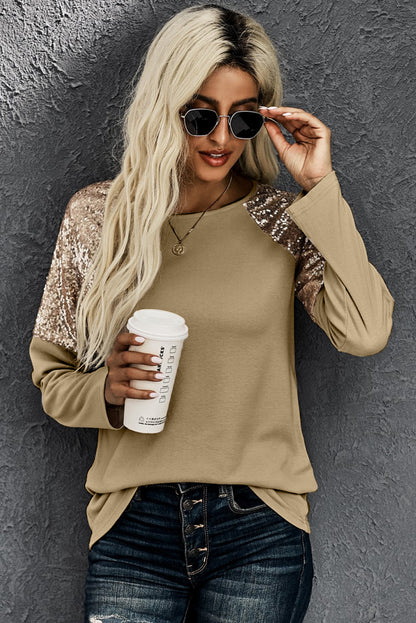 Black and Gold Sequin Raglan Sleeve Pullover