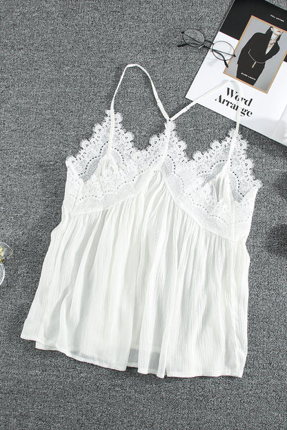 Ivory Flowy V Neck Spaghetti Strap Lace Camisole