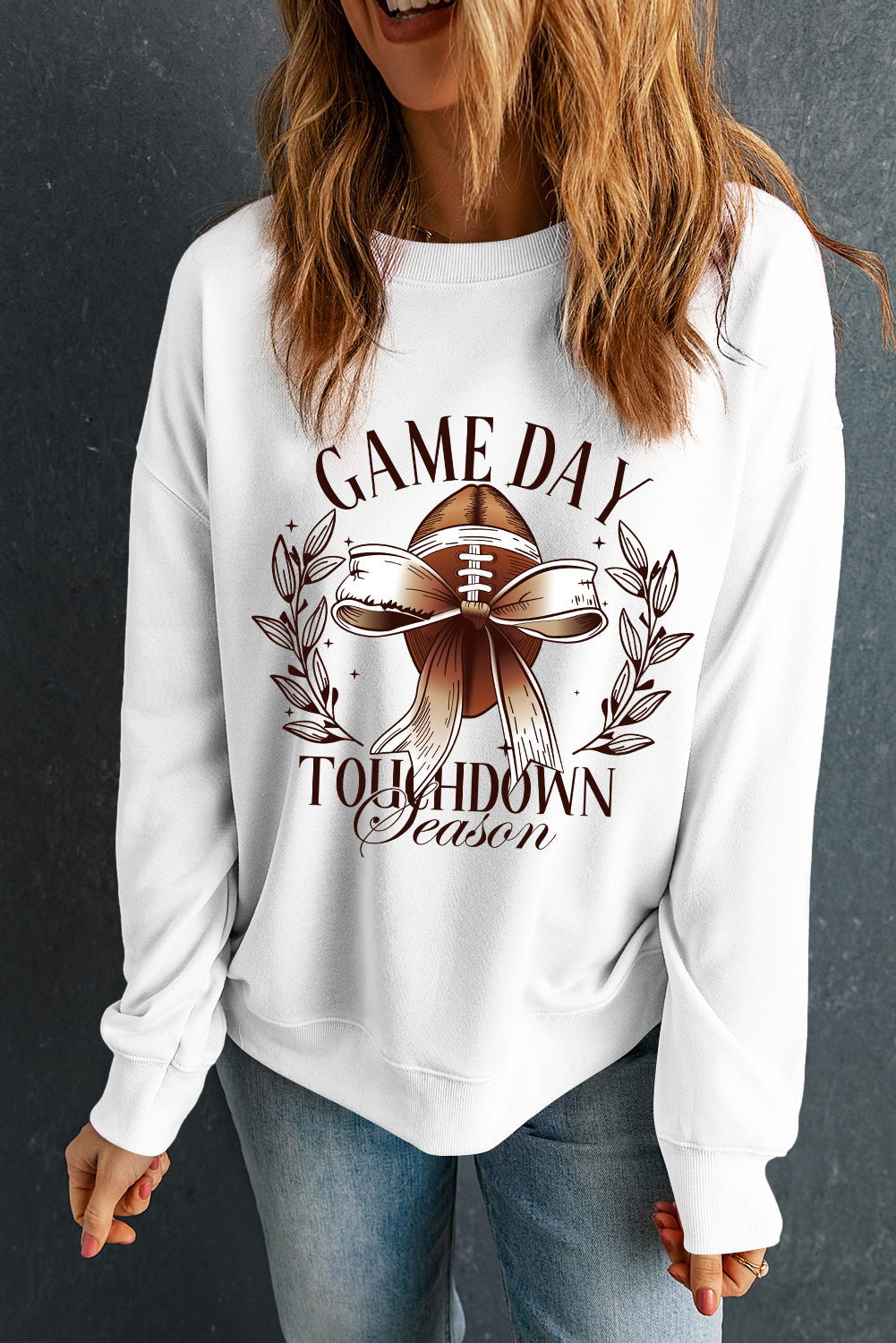 Beige GAME DAY Bowknot Rugby Graphic Sweatshirt