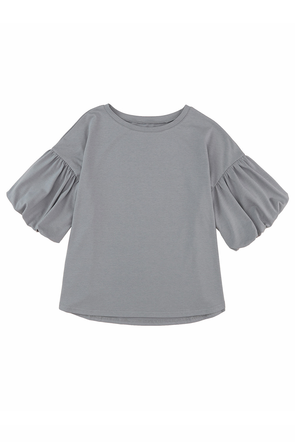 Gray Solid Color Casual Bubble Sleeve Blouse