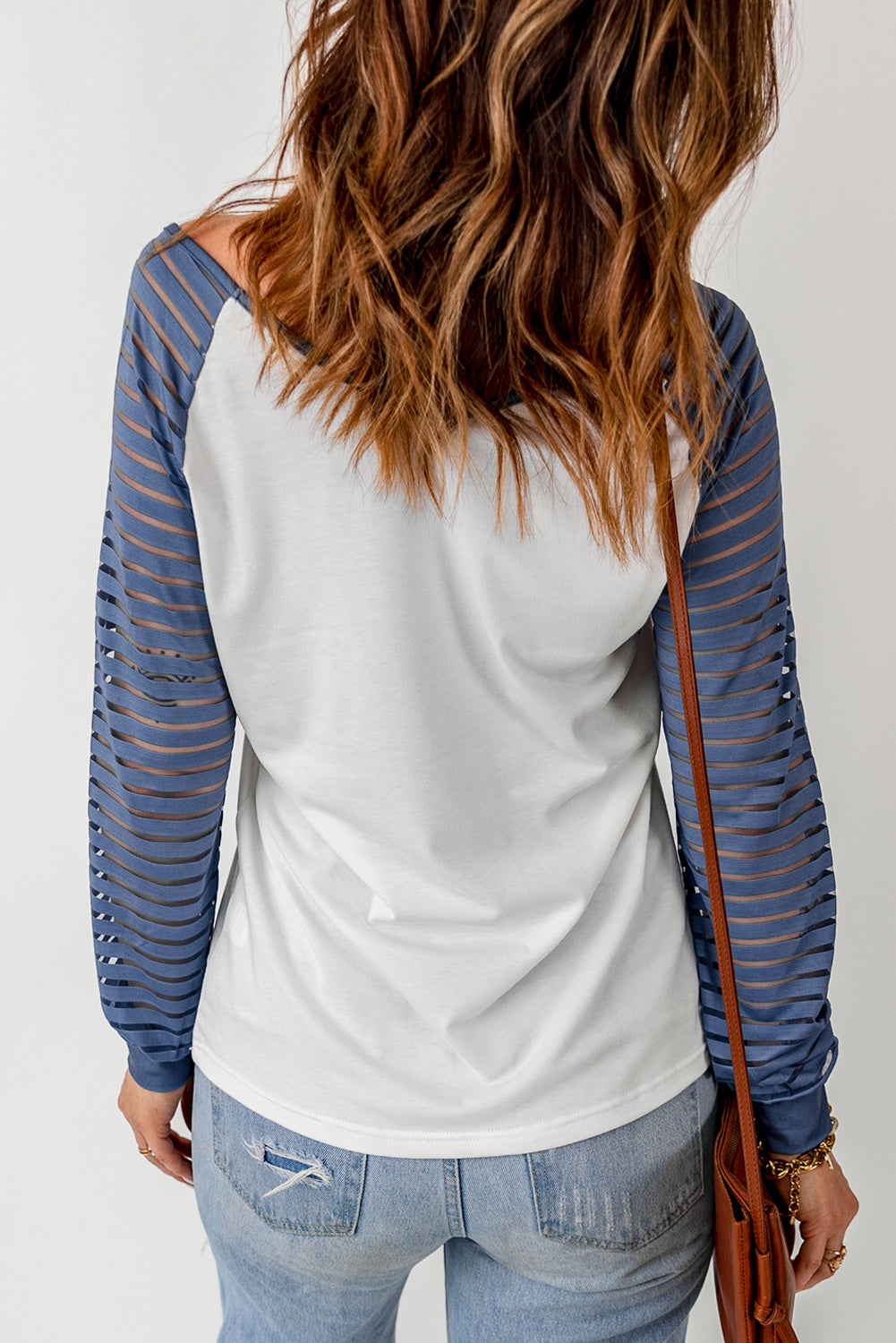 Dark Blue and White Colorblock Mesh Casual Tee