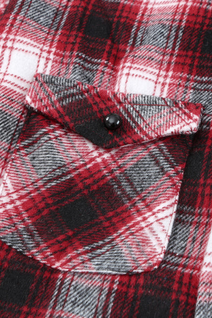 Brown Button Up Collared Plaid Shacket